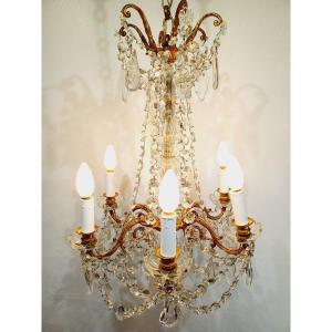 6 Light Bronze And Crystal Chandelier 