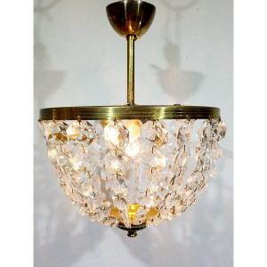 2-light Brass And Crystal Ceiling Light