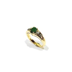 Emerald And Diamond Yellow Gold Ring 