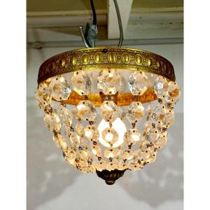 Plafonnier 1 Lumière Bronze Et Cristal