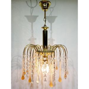 1 Light Murano Chandelier And Crystal Drops    