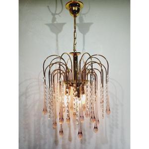 Murano Chandelier With Pink Tassels With 3 Lights	