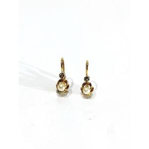 Paire De Boucle d'Oreille En Or Et Perles  