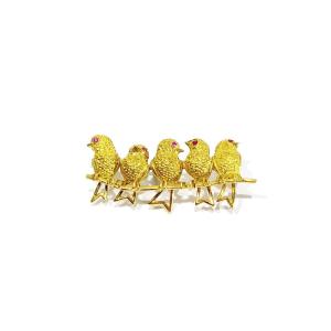 Broche Oiseaux En Or Et Rubis