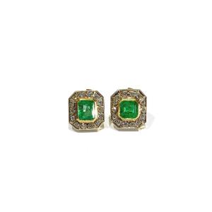 Pair Of Diamond And Emerald Earrings