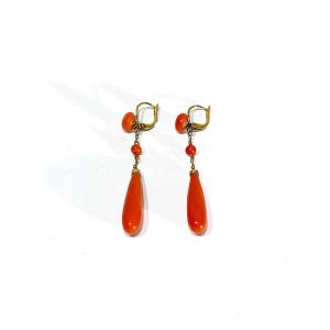 Paire De Boucles d'Oreilles En Or Et En Corail	