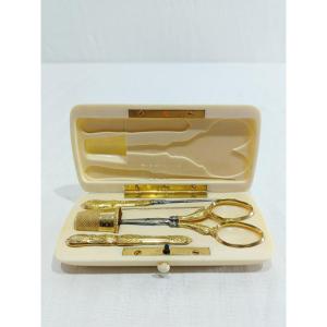 Gold Sewing Kit And Ivory Box