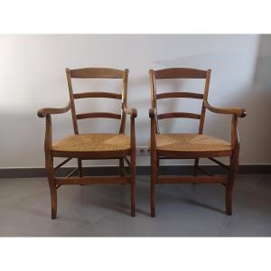 Pair Of Cherry Wood Armchairs