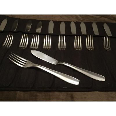 12 Christofle Atlas Art Déco Fish Cutlery