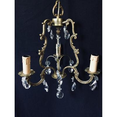Cage Chandelier With 3 Lights In Bronze And Crystal