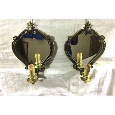 Pair Of Bronze Mirror Wall Sconces
