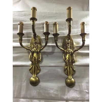 Pair Of Empire Wall Lamp In Bronze