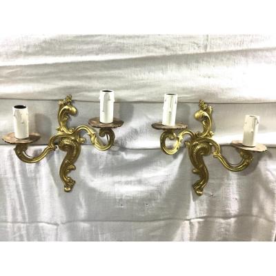 Pair Of Bronze Wall Lights Louis XV Style