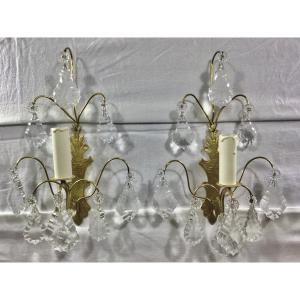 Pair Of Bronze And Crystal Wall Lamp 1 Light