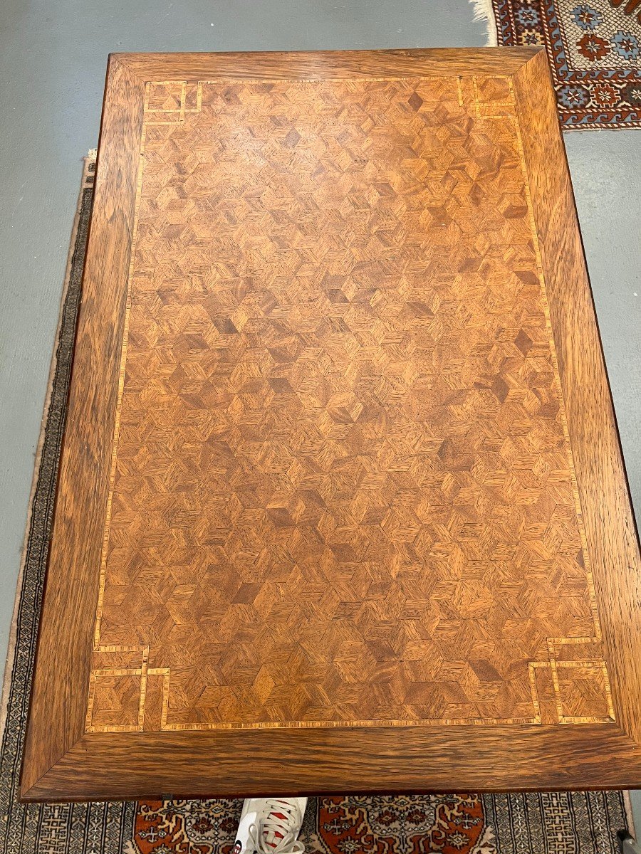 Rare Table à jeu Portefeuille à Système d'Ouverture De 180 Cm En Plaquage Et Marqueterie-photo-6