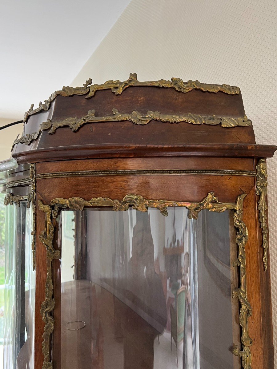 Louis XV Curved Showcase Vernis Martin Couple Landscape Bronze Napoleon III, XIXth Century-photo-4