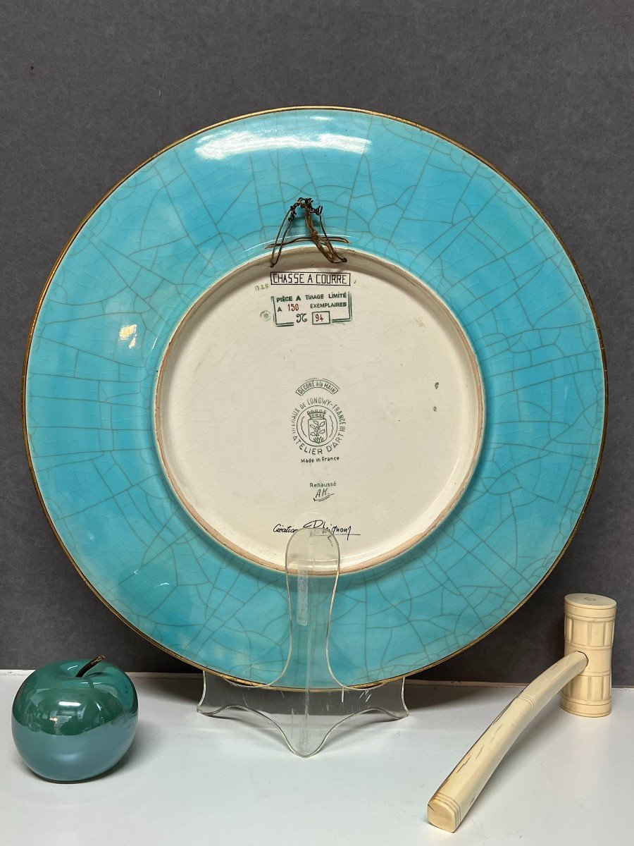 Grand Plat En Faïence De Longwy, D 49 Cm, Limité A 150 Exemplaires, Par Mignon, Réhaussé -photo-7