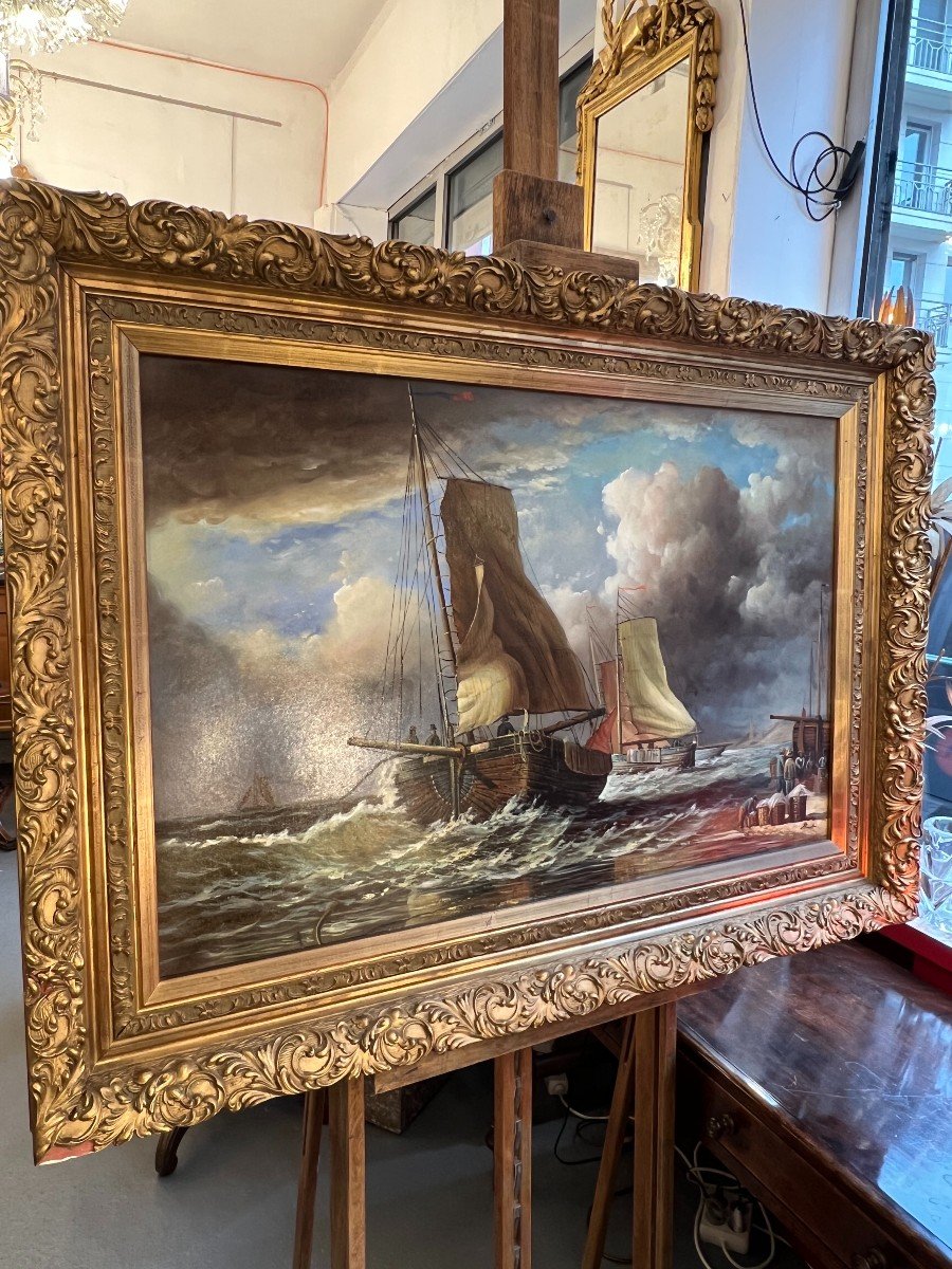 John Russel Chancellor (1925-1984) Rare On The Market, Oil On Canvas, Marine, Boats-photo-7