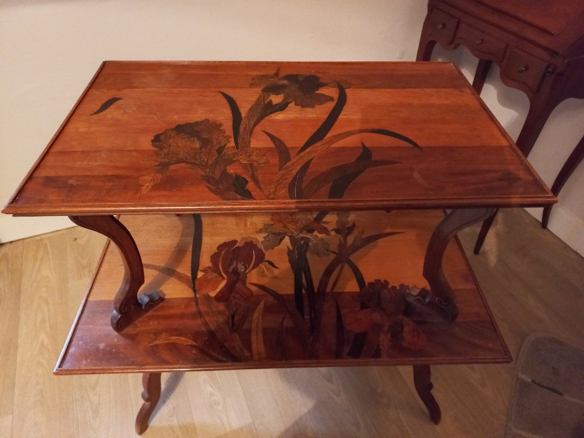 Beautiful Tea Table, Emile Gallé, On Two Trays, Marquetry, First Period-photo-4