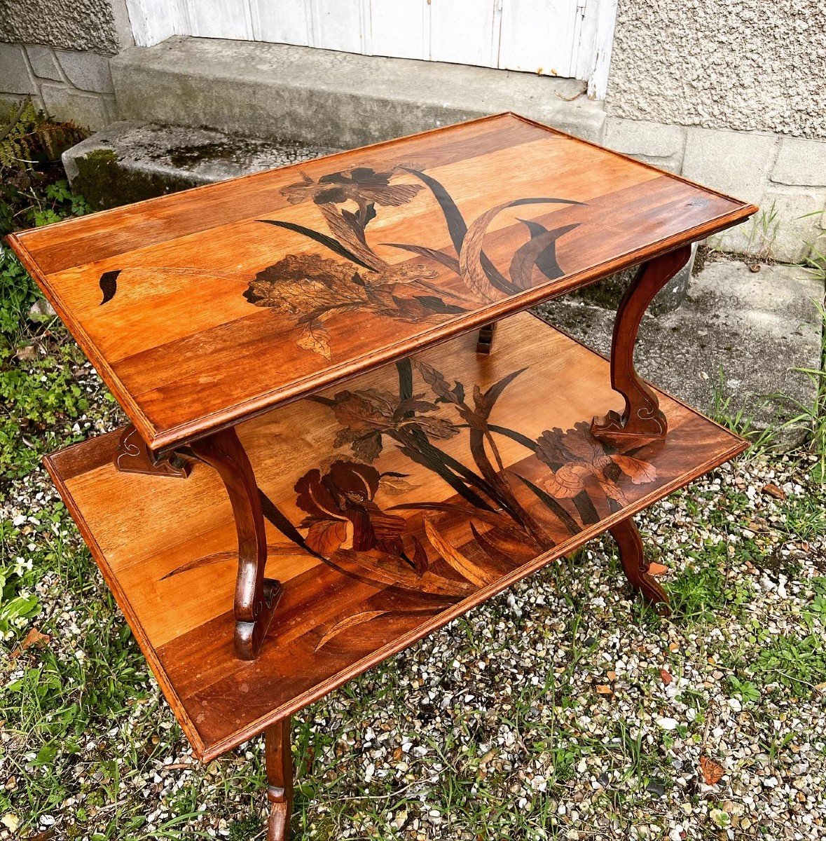 Beautiful Tea Table, Emile Gallé, On Two Trays, Marquetry, First Period-photo-1