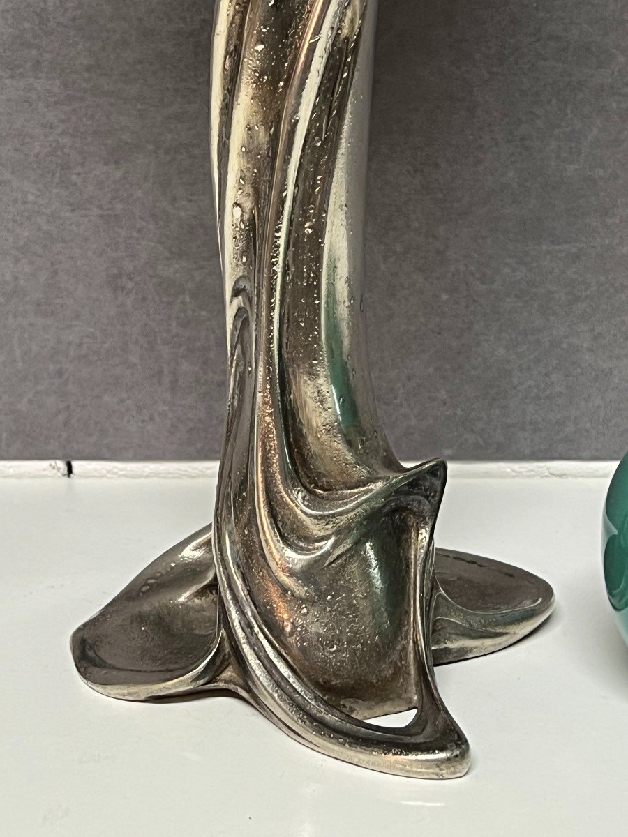 Charles Emile Jonchery (1873-1937) Art Nouveau Silver Regulated Oil Lamp Base-photo-3