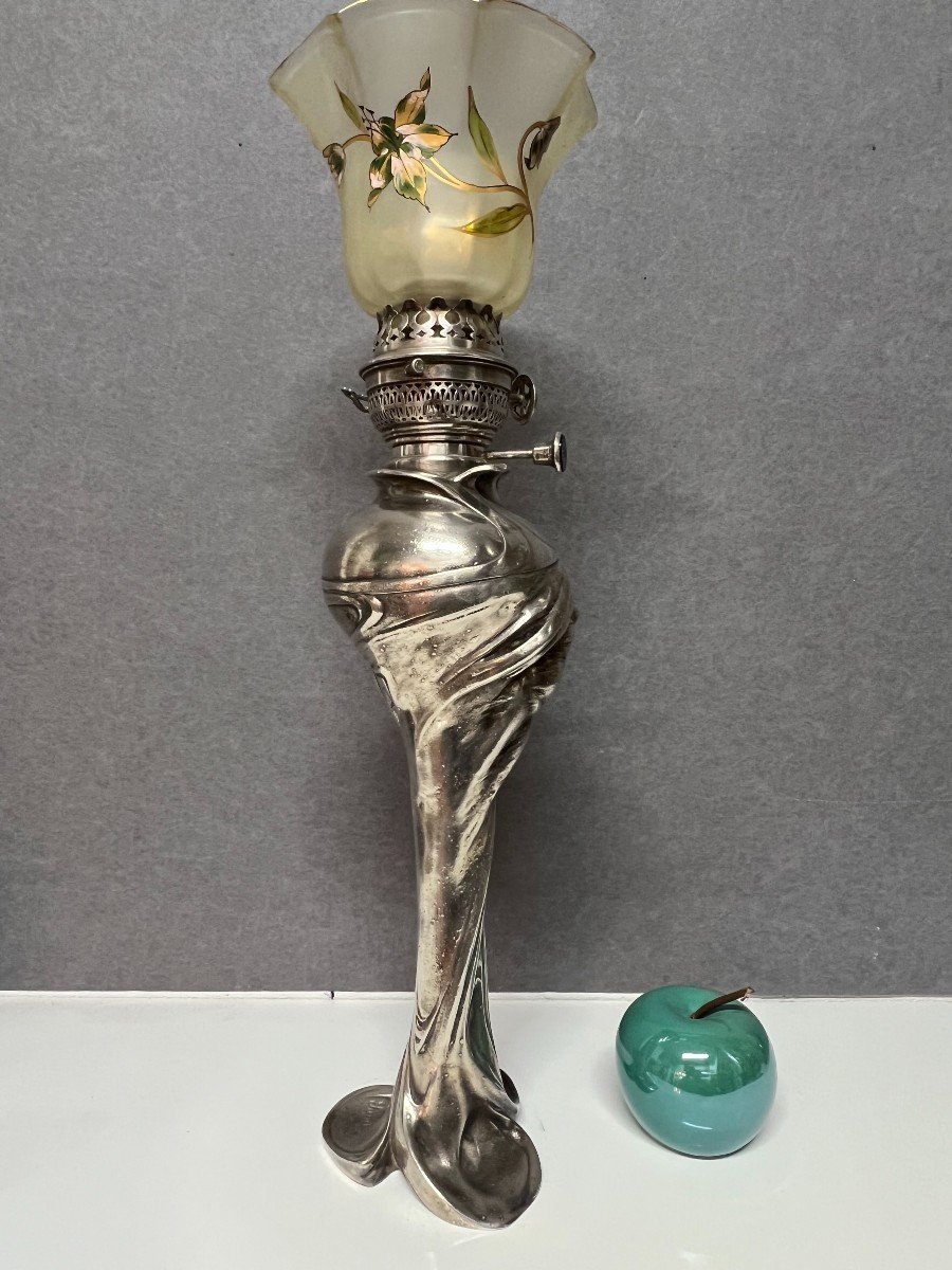 Charles Emile Jonchery (1873-1937) Art Nouveau Silver Regulated Oil Lamp Base-photo-5