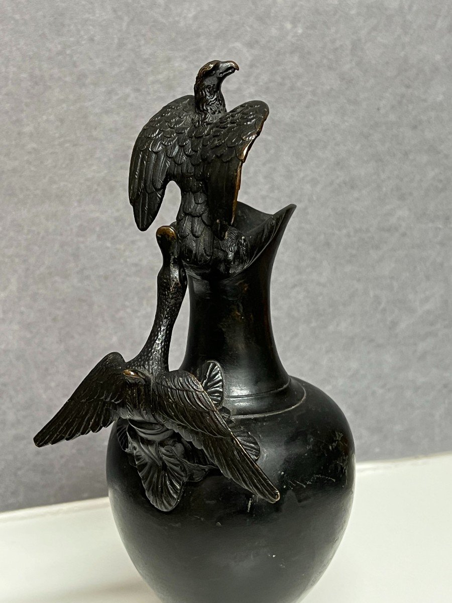 Very Beautiful And Old Ewer In Solid Bronze Empire Period, Eagle And Swan, Nineteenth-photo-2