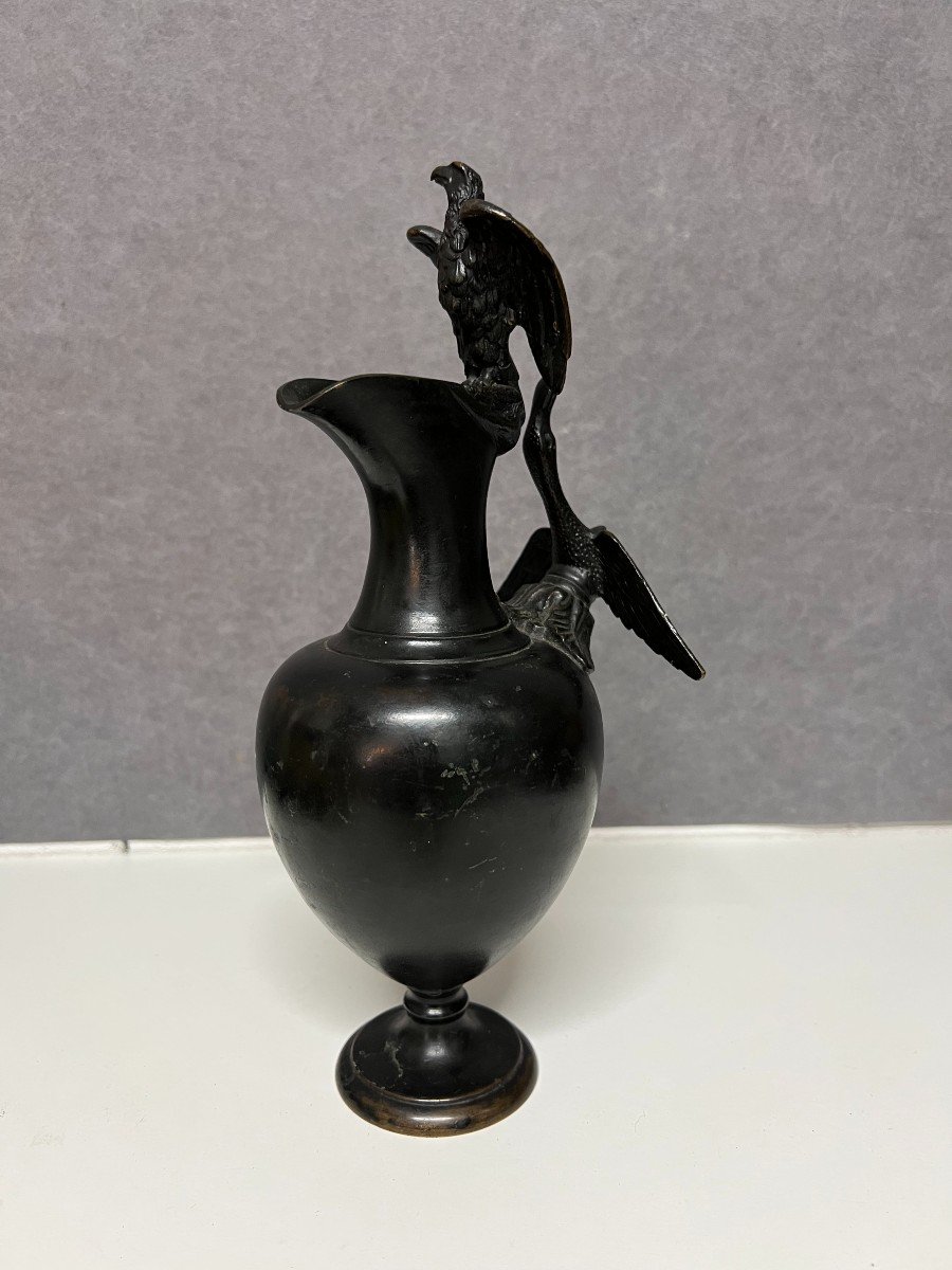 Very Beautiful And Old Ewer In Solid Bronze Empire Period, Eagle And Swan, Nineteenth-photo-2