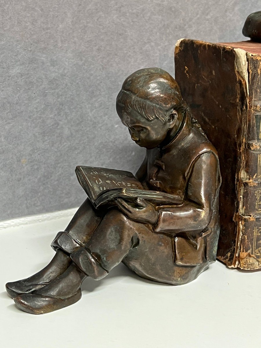 Rare Pair Of Bronze Bookends With Chinese Decor, Around The Beginning Of The 20th Century-photo-4