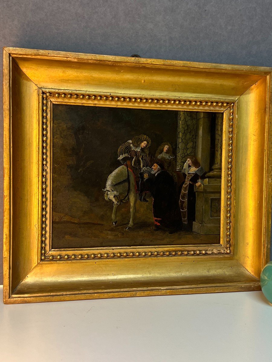 Oil Painting On Slate, Early 19th Century, Chivalrous Scene-photo-3