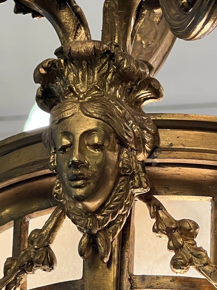 Beau Lustre XIXe En Bronze Doré Massif De Grande Qualité, Style Louis XVI-photo-4
