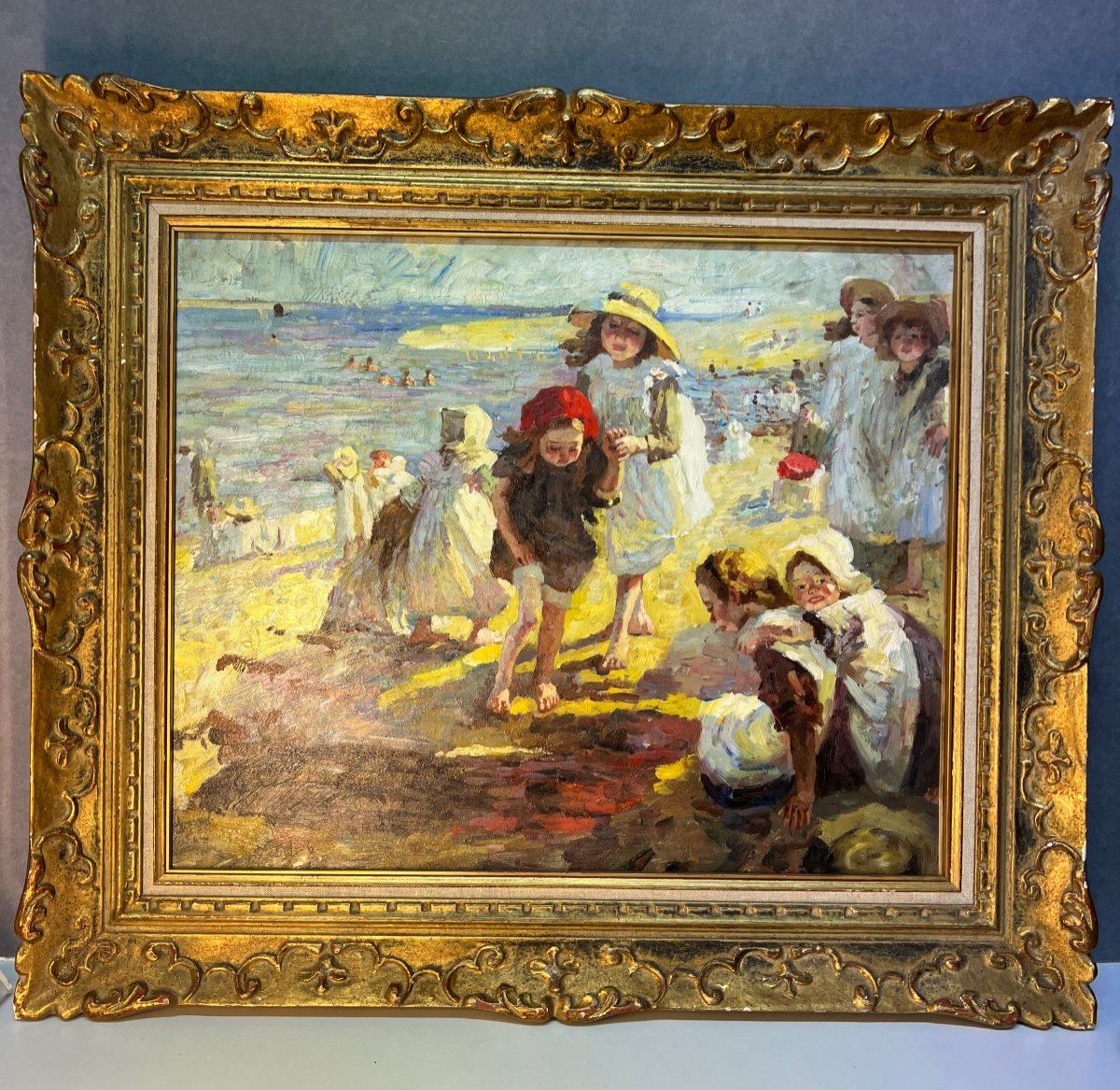 Huile Sur Toile  Dlg De Paul Michel Dupuy (1869-1949) Non Signé, Décor  Famille à La Plage