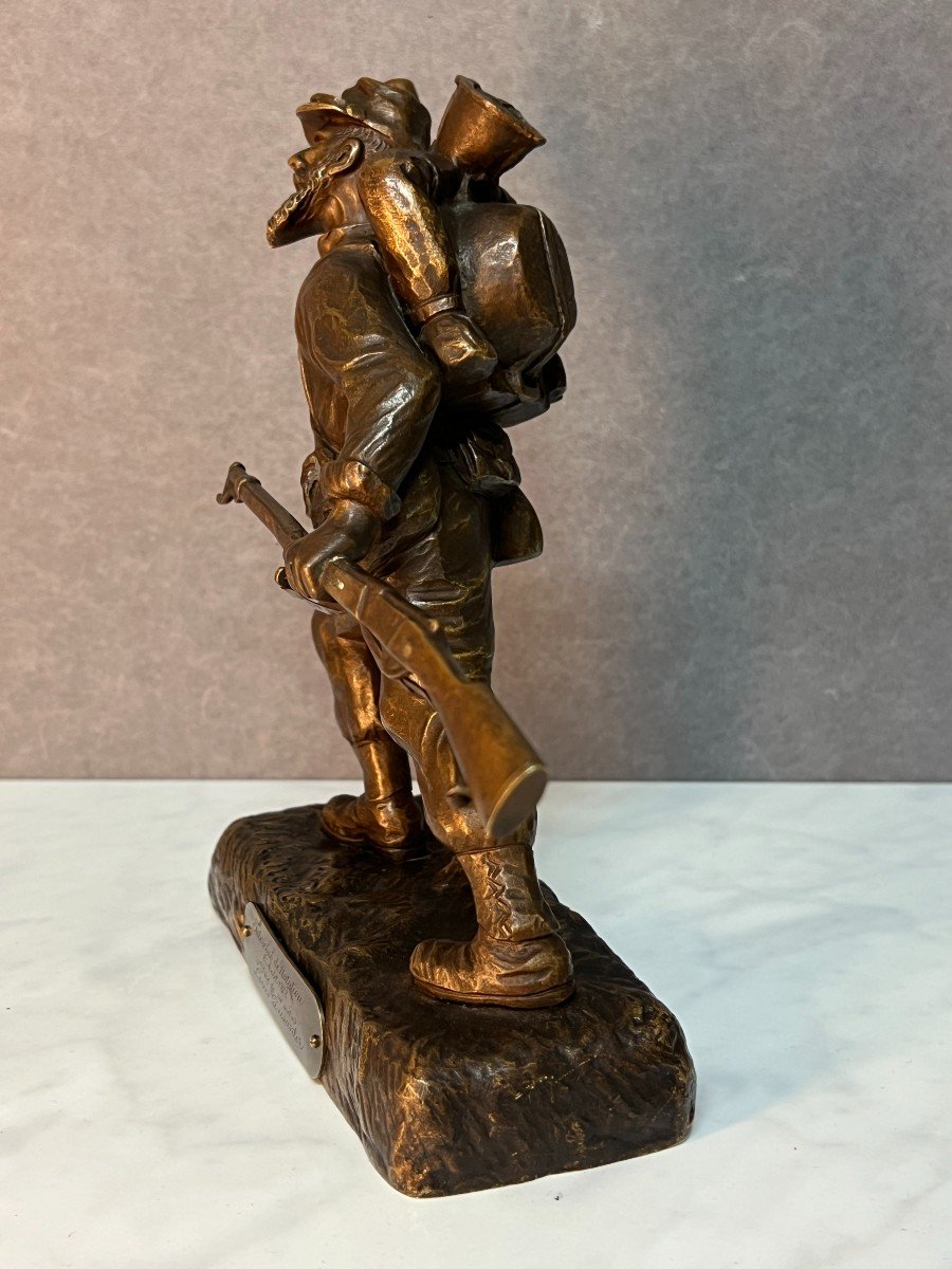 Sculpture De Bronze D’un Poilu De La Guerre 1914, Signé A. Falcinelli-photo-4