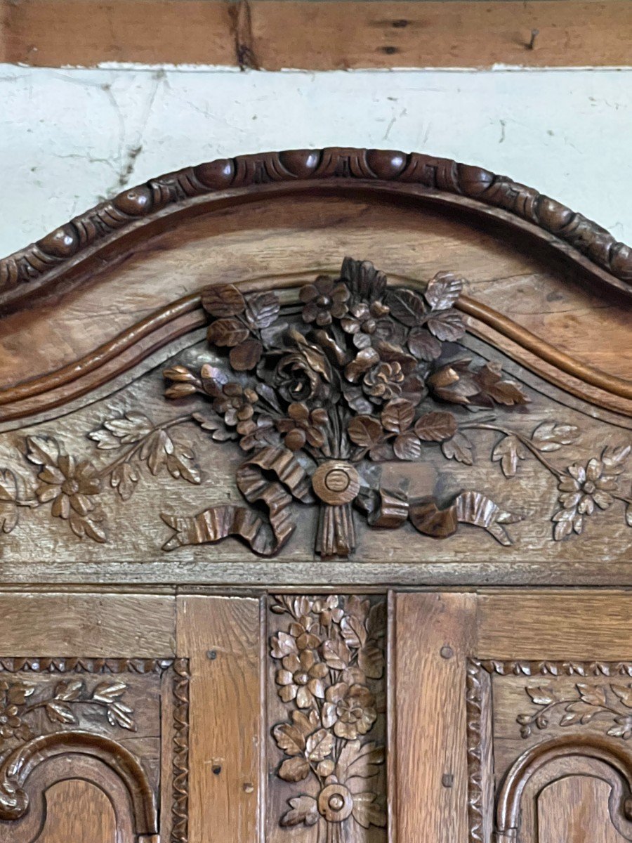 Very Beautiful And Old Norman Wedding Wardrobe, Bolbec, In Solid Blond Oak From The 19th Century -photo-2