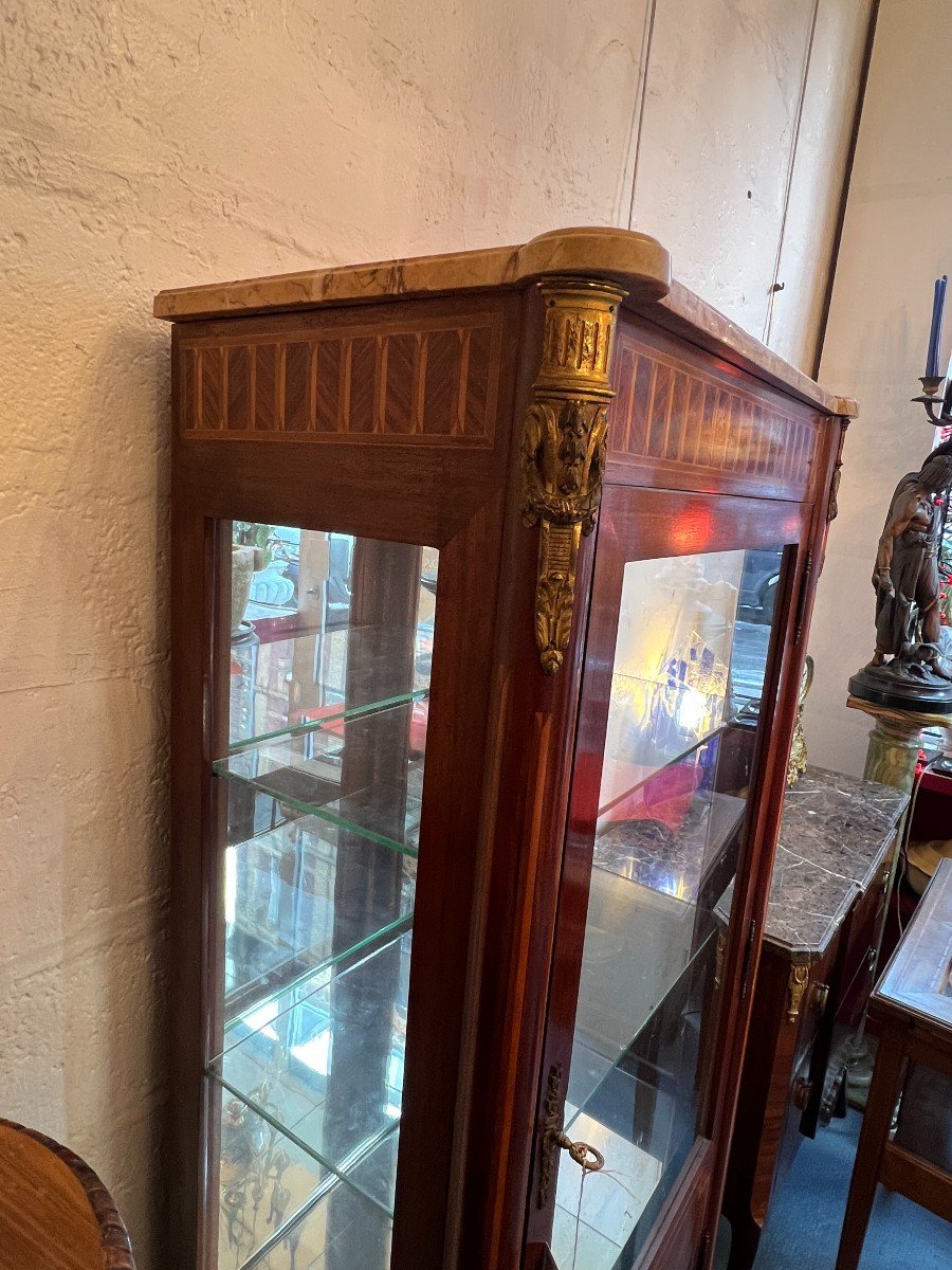 Louis XVI Style Showcase Veneered With Greek Fillet Marquetry, 19th Century  -photo-3