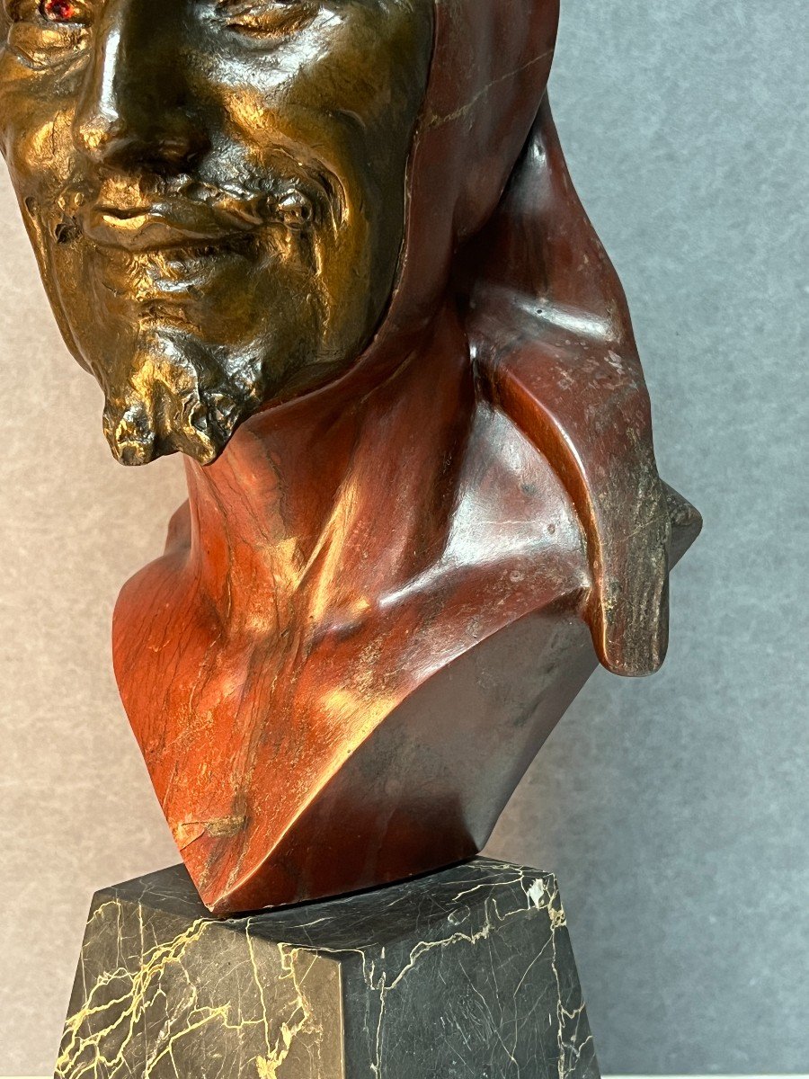 « Mephistopheles »belle Sculpture Par Alfredo Morelli En Marbre Et Bronze XIXe-photo-4