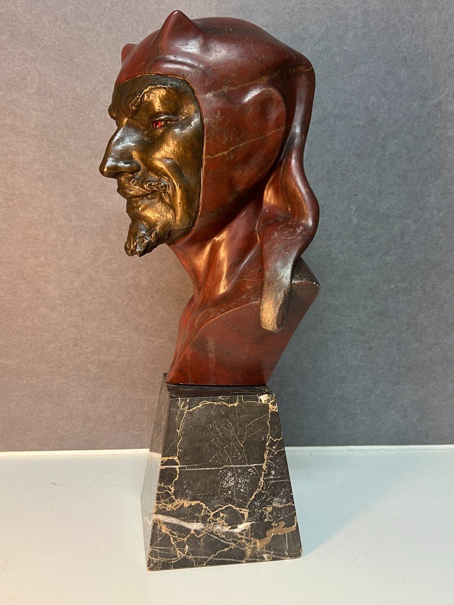 « Mephistopheles »belle Sculpture Par Alfredo Morelli En Marbre Et Bronze XIXe-photo-2