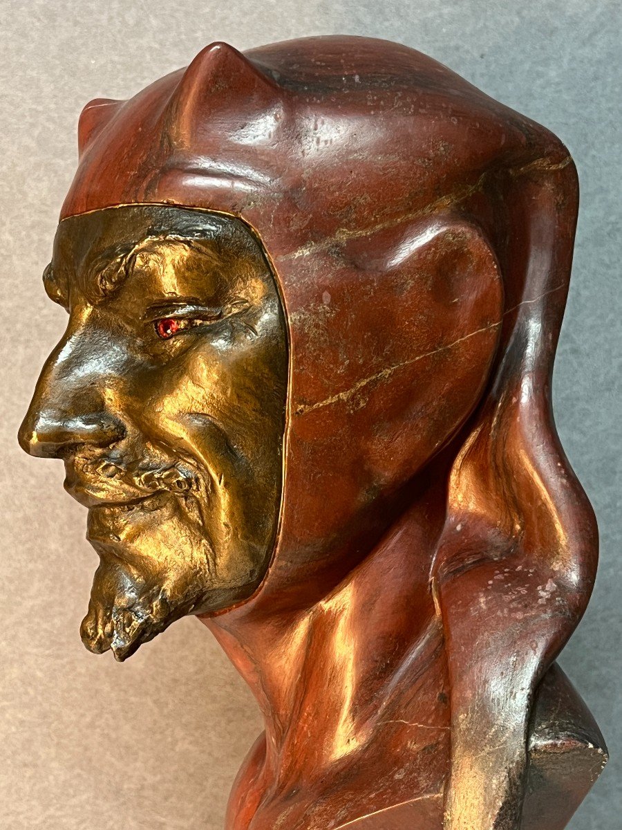 « Mephistopheles »belle Sculpture Par Alfredo Morelli En Marbre Et Bronze XIXe-photo-3