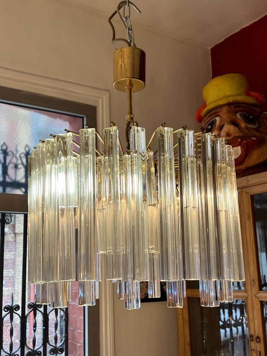 Venini Chandelier With Tridri Crystal Cascades, Circa 1960-photo-3