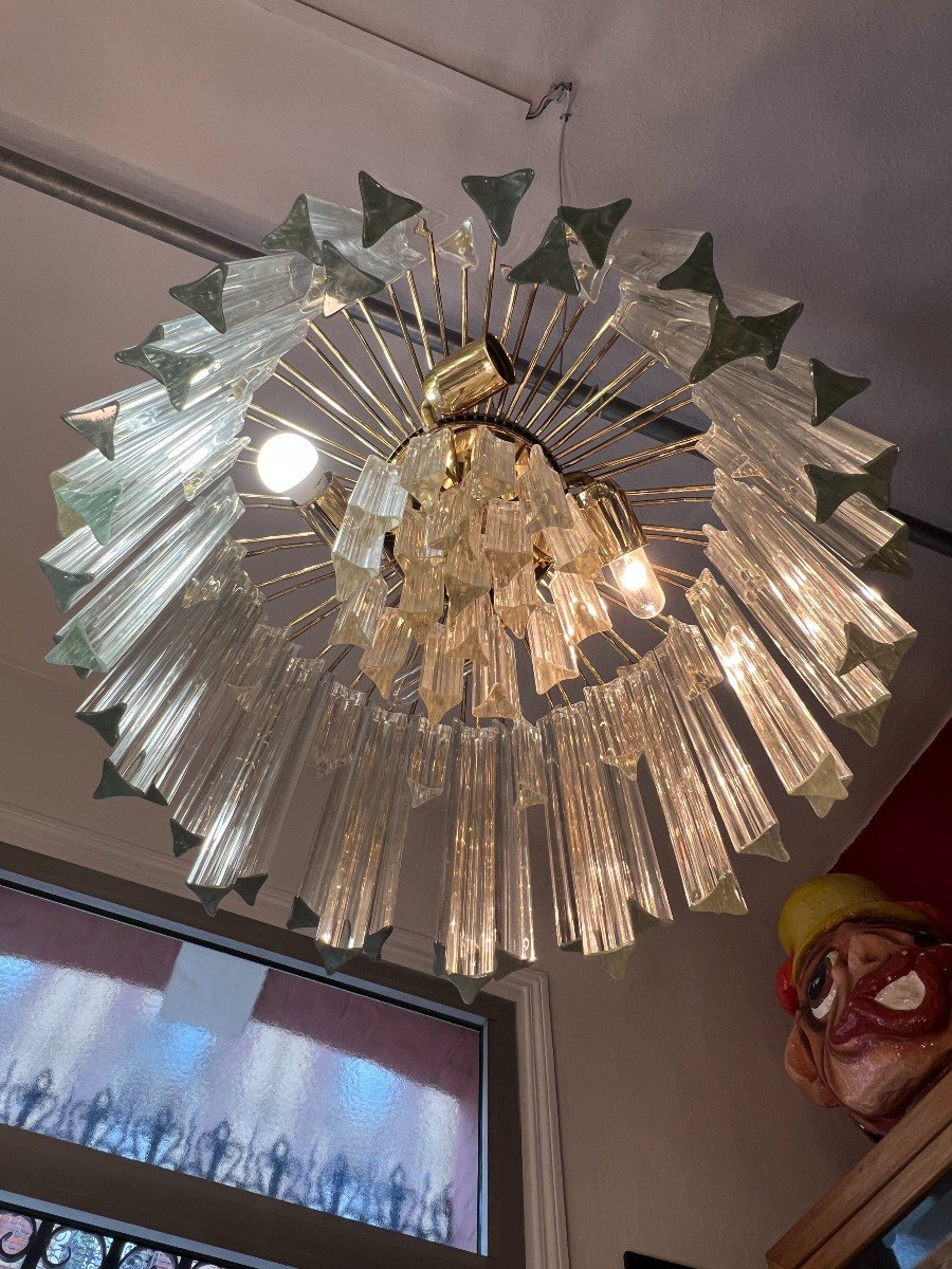 Venini Chandelier With Tridri Crystal Cascades, Circa 1960-photo-2