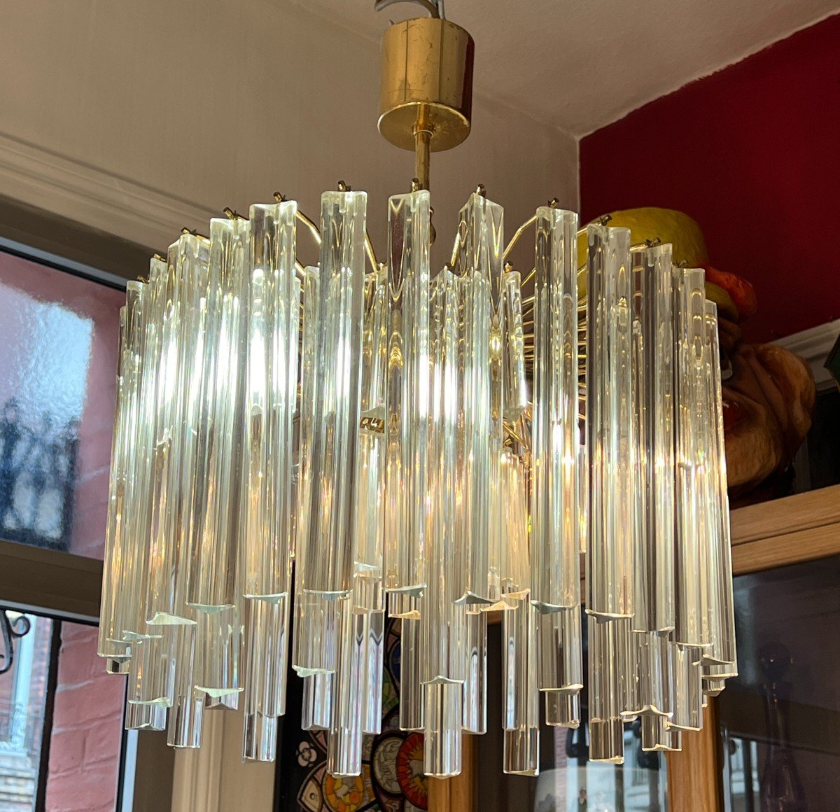 Venini Chandelier With Tridri Crystal Cascades, Circa 1960