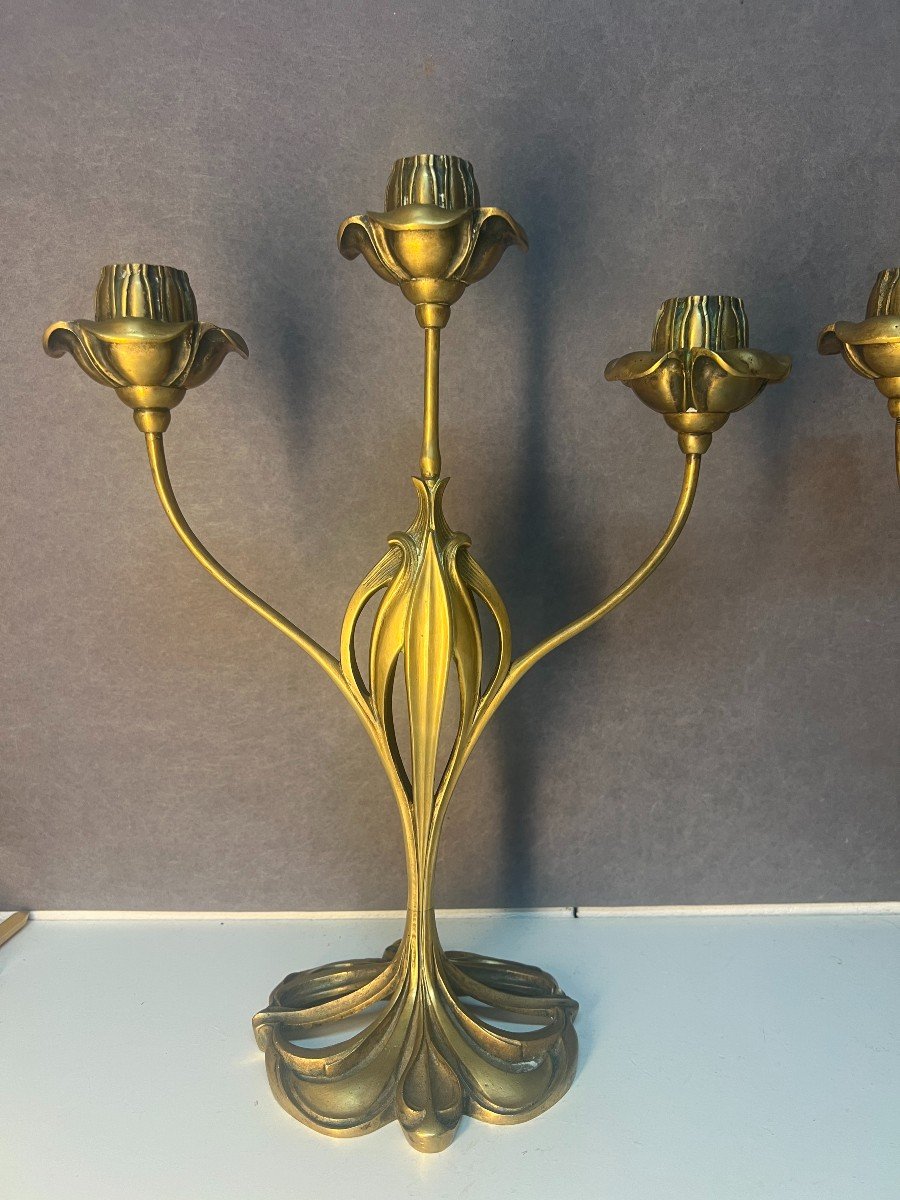 Georges De Feure (1868-1943), Paire De Bougeoirs En Bronze Doré-photo-4