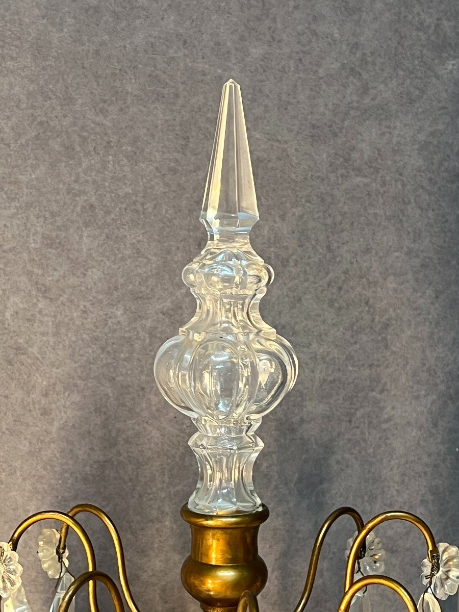 Pair Of Antique Girandoles, In Brass And Cut Glass Pendants, Early 20th Century-photo-3