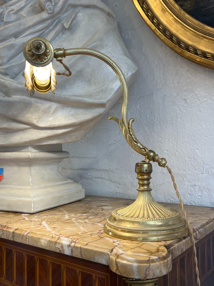 Lampe De Notaire XIXe En Bronze Sculpté, époque Napoléon III, Art nouveau, Fonctionnelle-photo-5