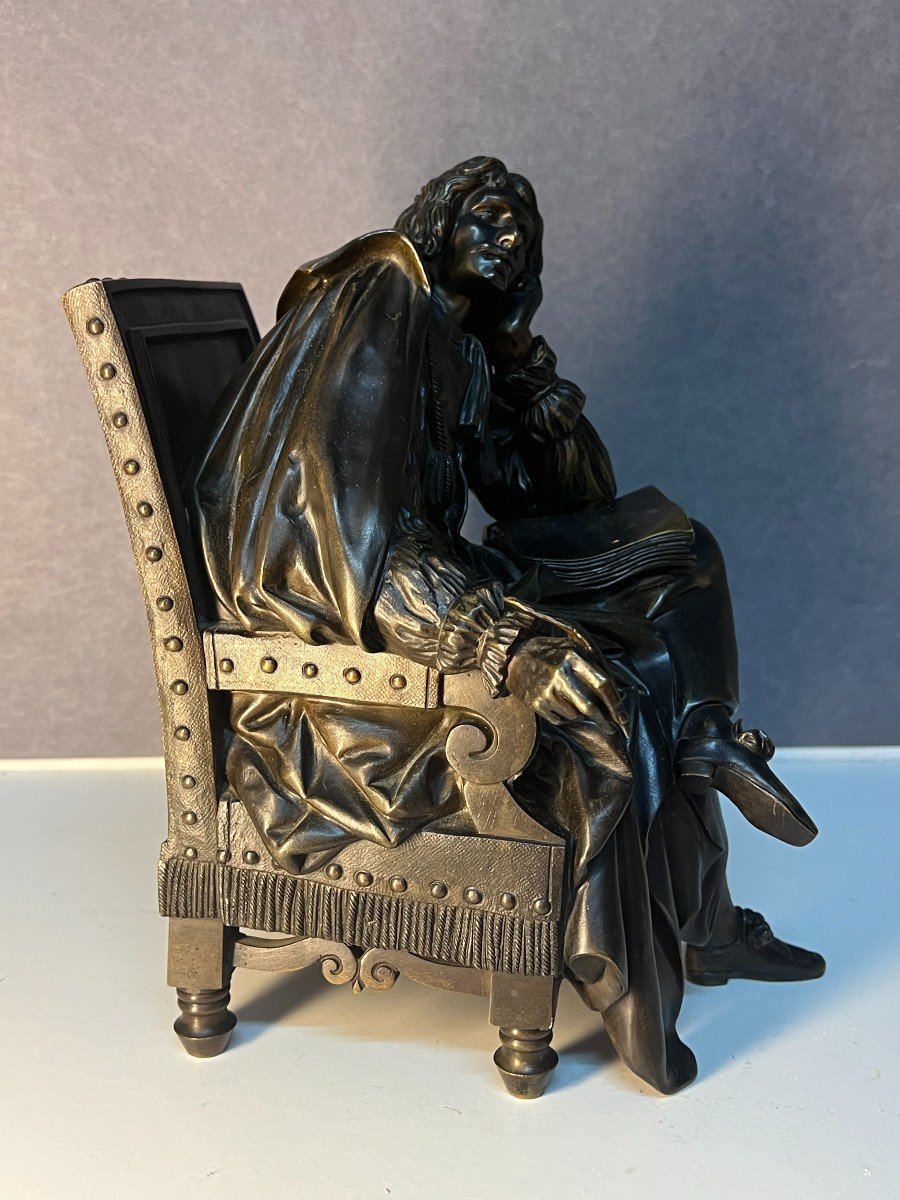 Sculpture De Molière Assis Dans Un Fauteuil, Signé Pradier, époque Fin XIXe Siècle-photo-4