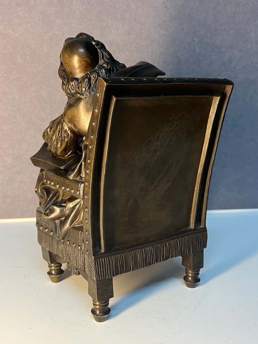 Sculpture De Molière Assis Dans Un Fauteuil, Signé Pradier, époque Fin XIXe Siècle-photo-2