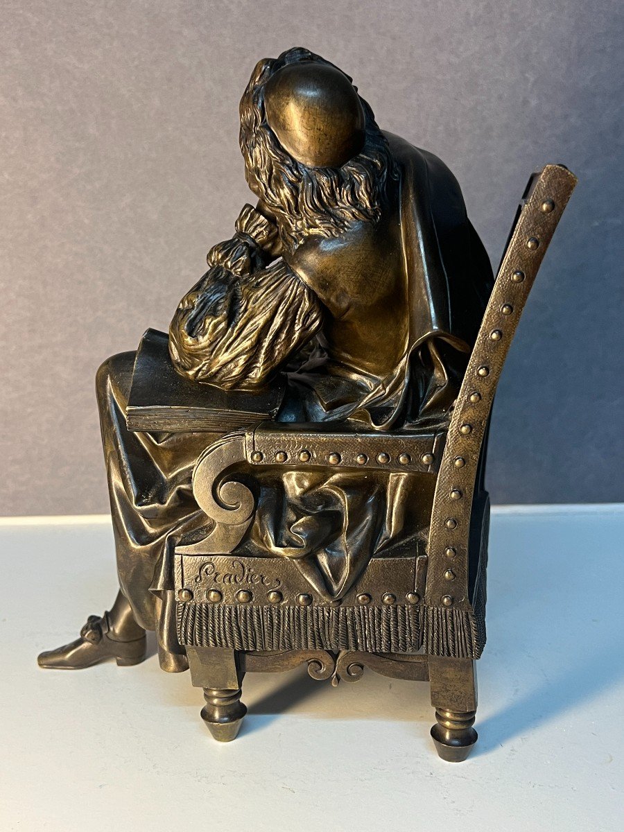 Sculpture De Molière Assis Dans Un Fauteuil, Signé Pradier, époque Fin XIXe Siècle-photo-3