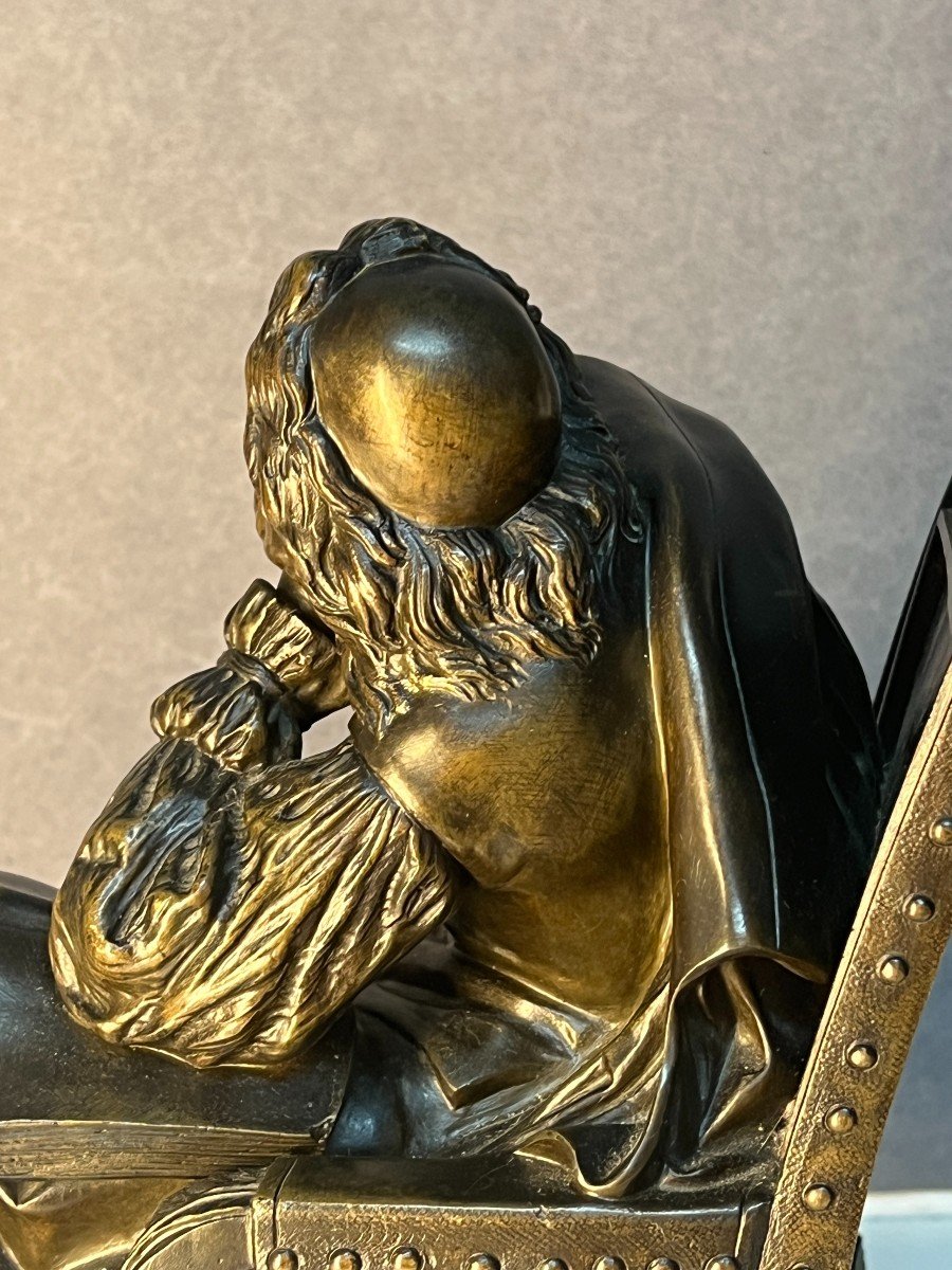 Sculpture De Molière Assis Dans Un Fauteuil, Signé Pradier, époque Fin XIXe Siècle-photo-5