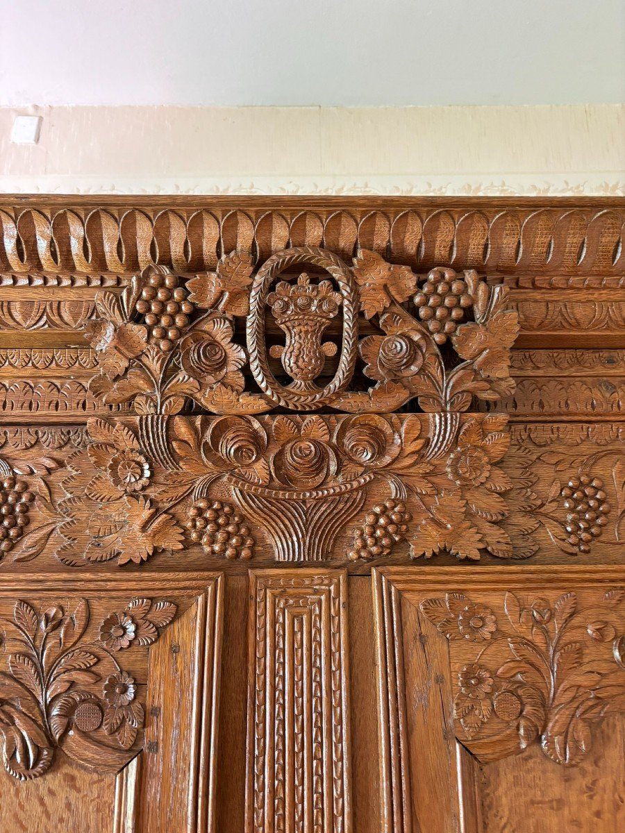 Norman Wedding Armoire From Montebourg, Richly Carved, Early 19th Century-photo-2