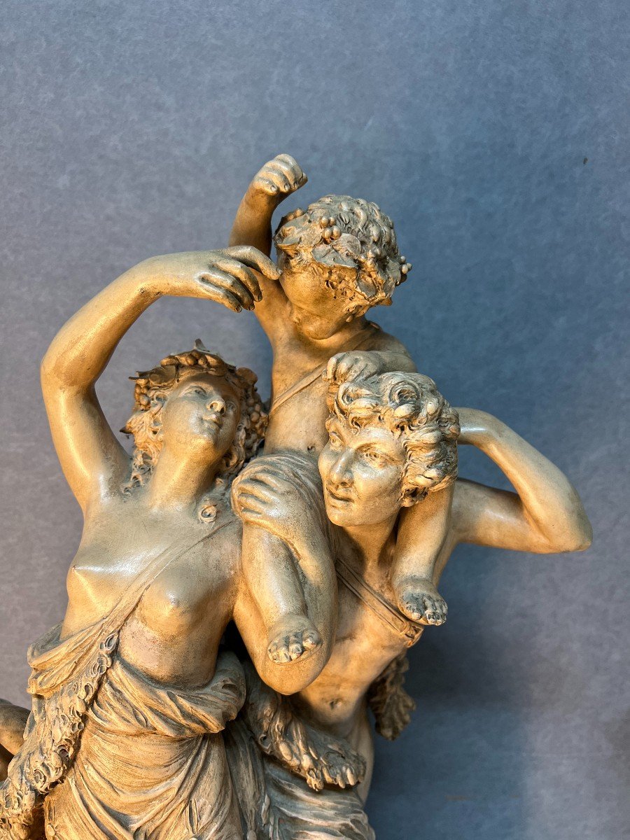 Sculpture De Clodion, Le Triomphe De Bacchus, Terre Cuite XIXème, Hauteur 54 Cm, Très Bon état-photo-2